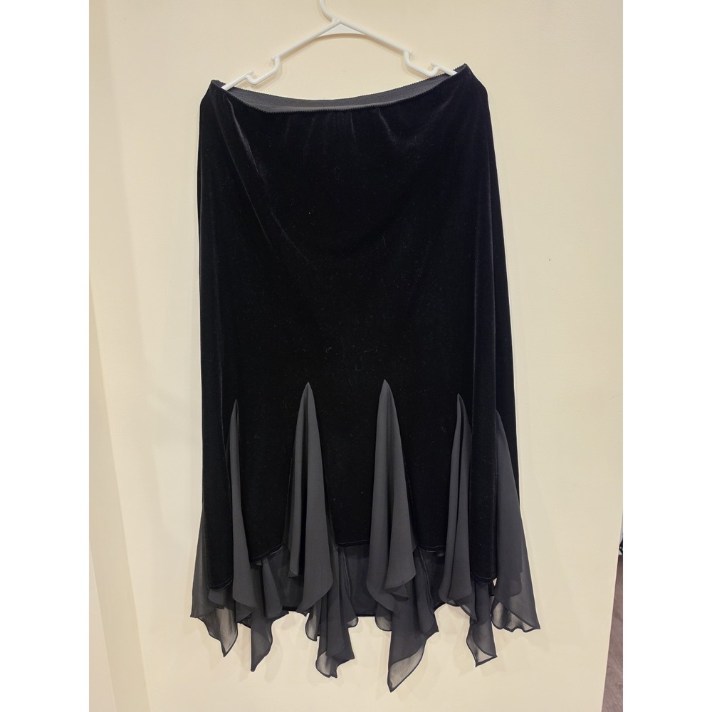 Y2K Womens L Black Velvet Chiffon Skirt Asymmetrical Romantic Goth Whimsigoth